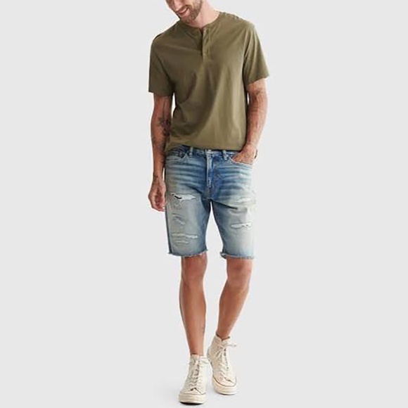 Lucky Brand Men’s Distressed Denim Cut Off Shorts 32 Patched Stitched - Picture 5 of 13